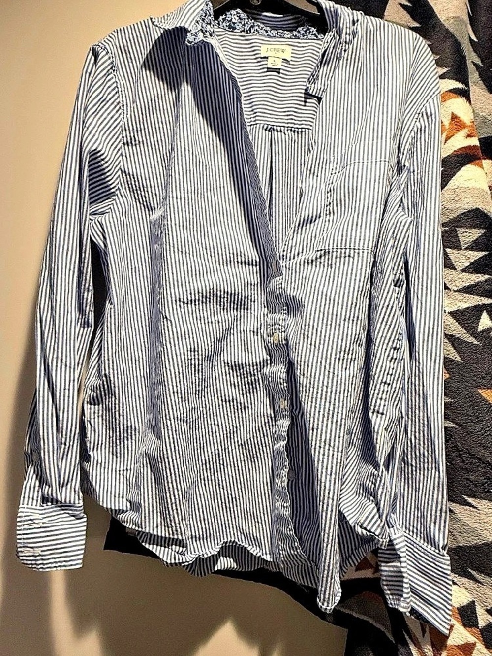 J.Crew Striped Button Down in Blue & White Size Large